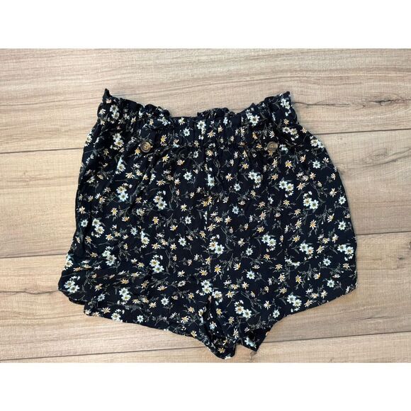 American Eagle Black Floral Print Flowy Pull On Shorts Size M Medium Womens Y2K - Picture 1 of 2